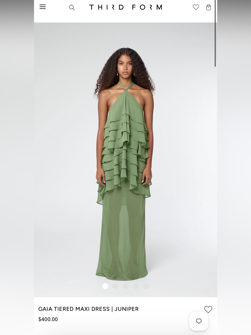 Third Form Gaia Maxi Dress Pickle Green Ruffle Halter
